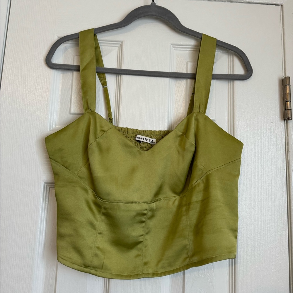 Abercrombie & Fitch Olive Green Satin Crop Tank